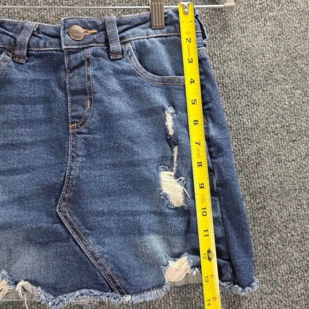 Justice Girls Dark Wash Distressed‎ Denim Skort Size 12 Frayed Raw Hem 474654